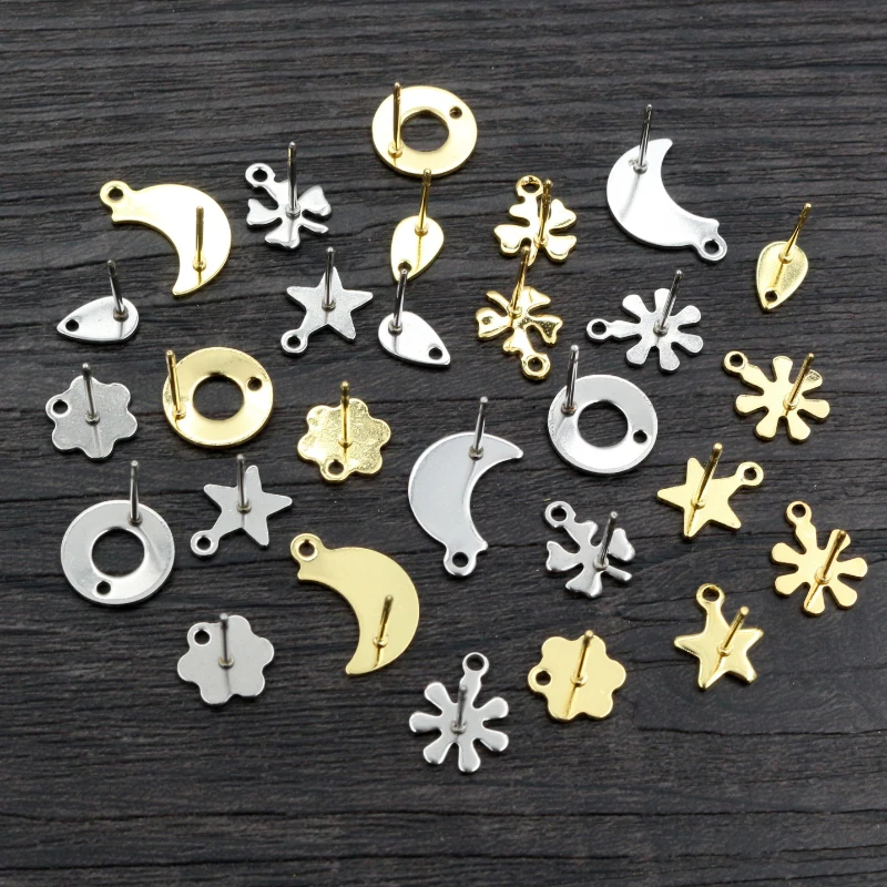 20 Stks/partij 316 Rvs Geometrische Star Moon Earring Stud Earring Berichten Connector Voor Diy Earring Sieraden Maken Levert