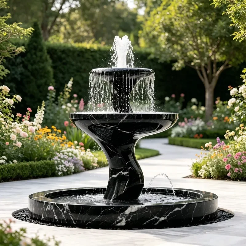 Outdoor Garden Abstract Art Backyard Decoration Simple Natural Black Marble Handmade Water Fountain European Design