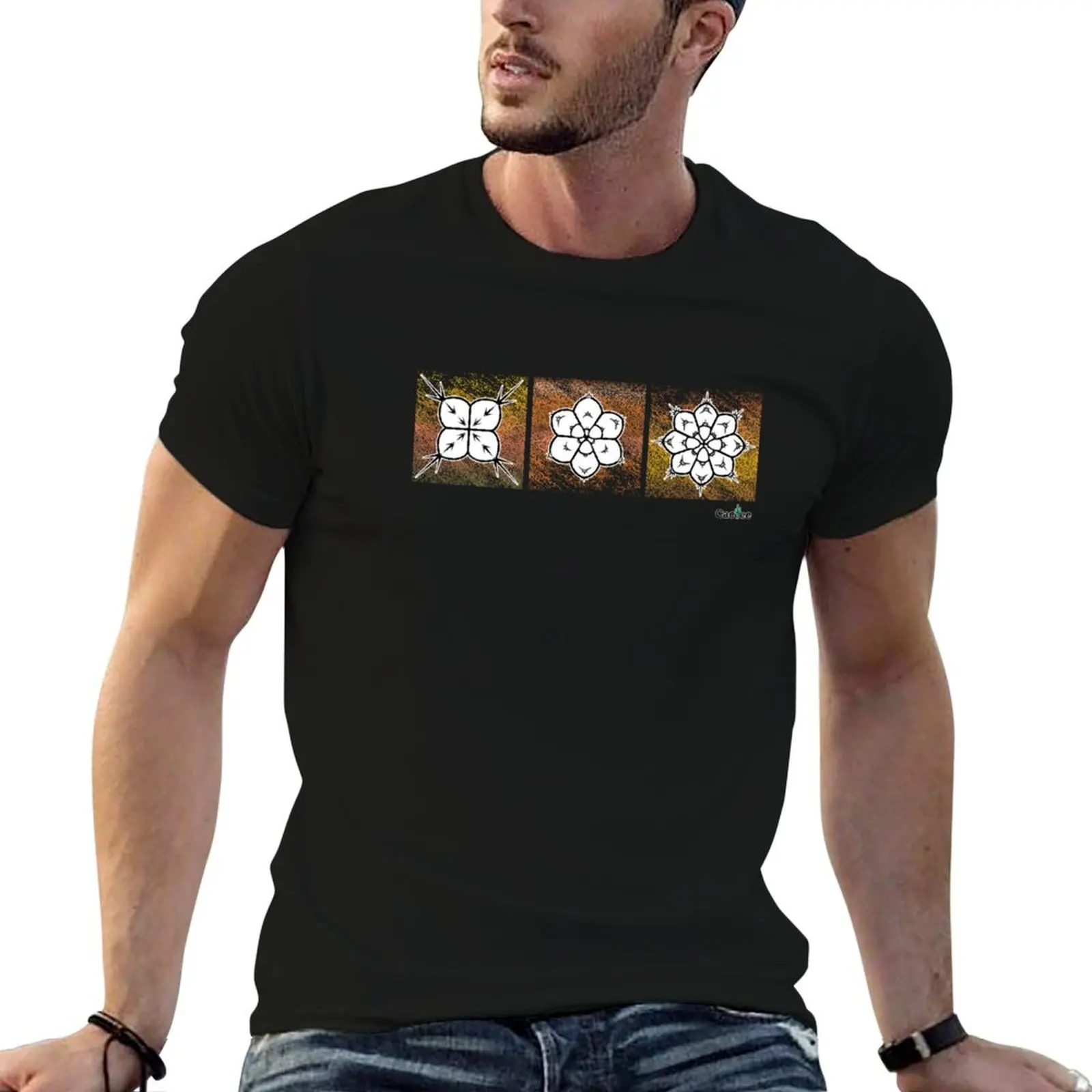 Camiseta de algodón para hombre 100% con diseño de Cactus Trichocereus Geometría Sagrada - Bridgesii Pachanoi Peruvianus