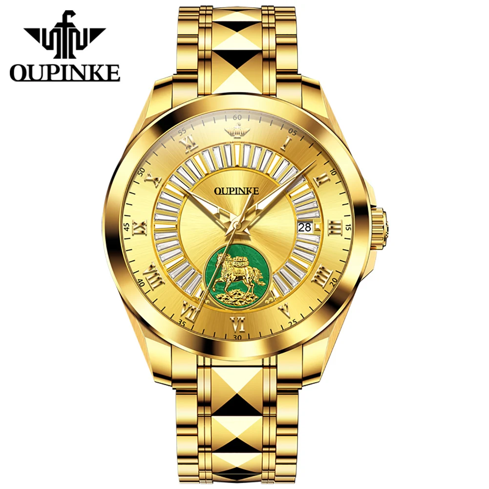 

Мужские автоматические механические часы OUPINKE 3320 из настоящего золота, водонепроницаемые, с указателем даты, топ-бренд, корпус из вольфрамовой стали.