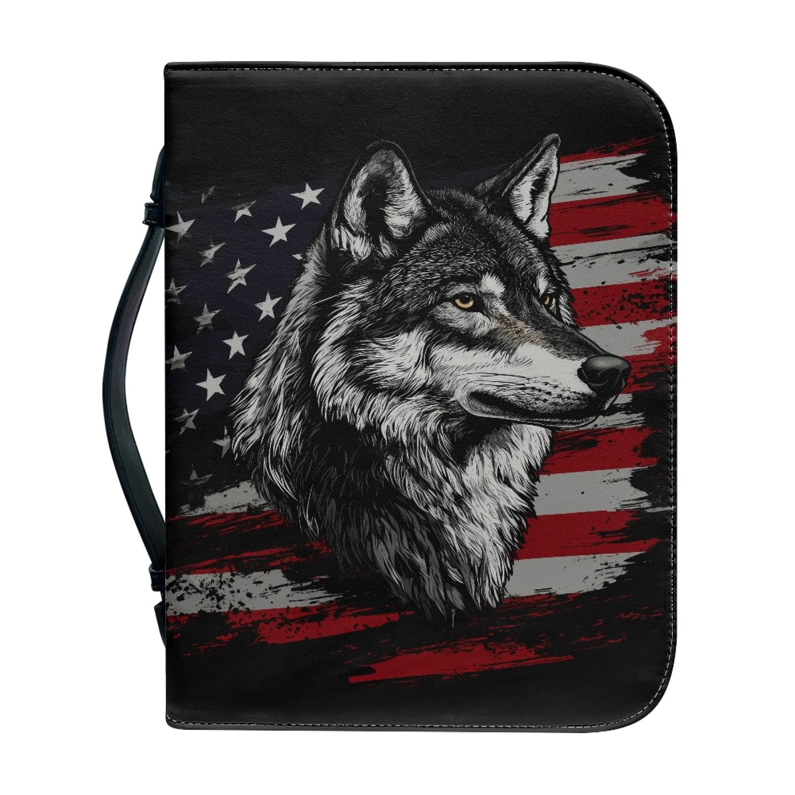 XIXIRIMIDO Patriotic Wolf Bible Carrying Case PU Leather Practical Church Bible Bag for Prayer 2026 Trending