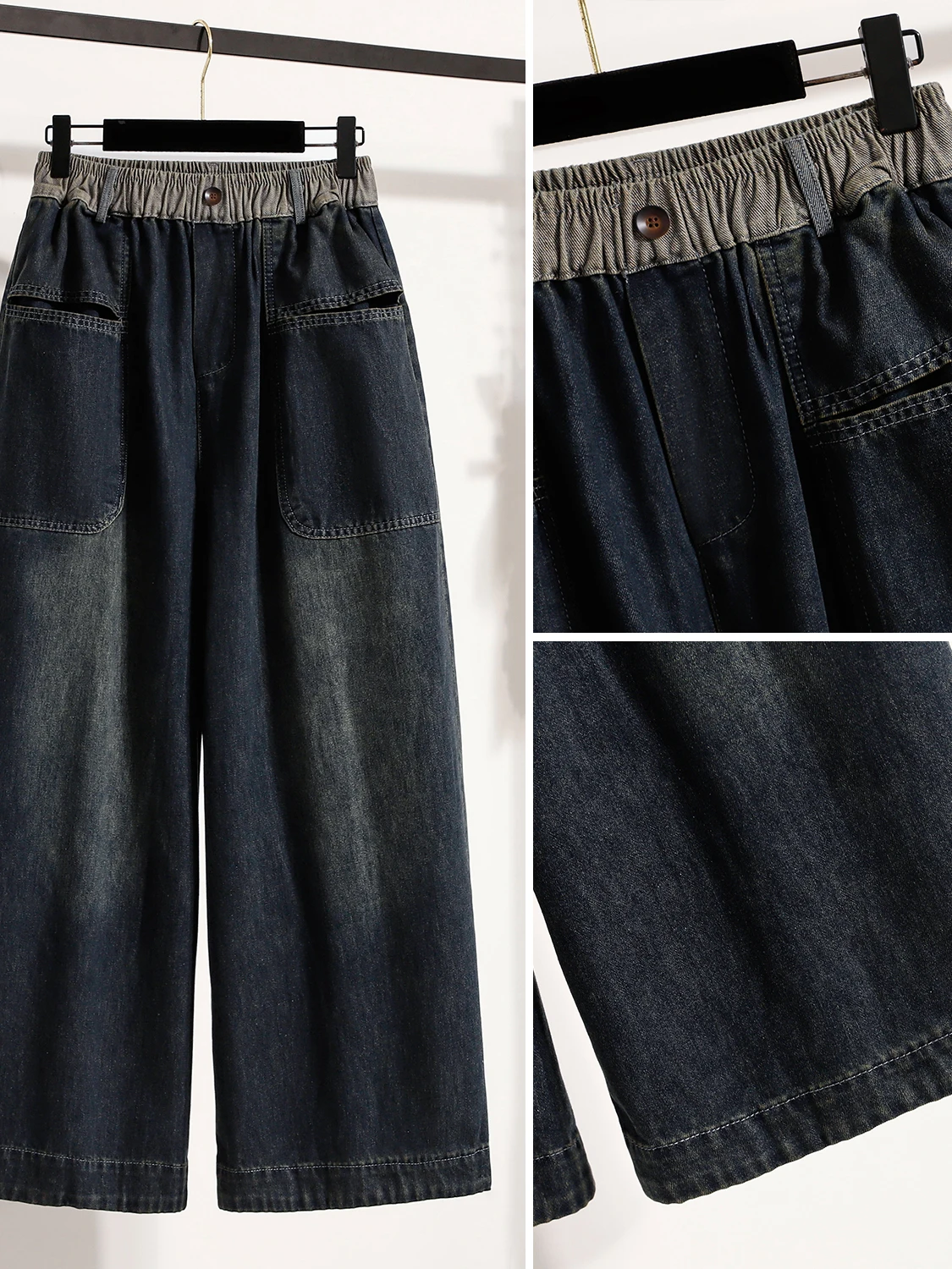 Artístico cintura alta perna larga jeans feminino plus size calças casuais cor blo waed perna reta efeito de emagrecimento