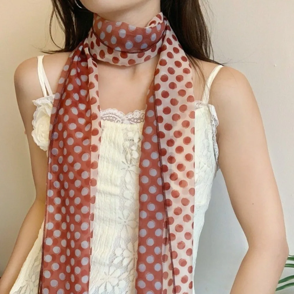 

Elegant Polka Dots Long Scarf Versatile Color Block Design Thin Waist Belt Narrow Scarves Trendy Style Fashionable Sash Women