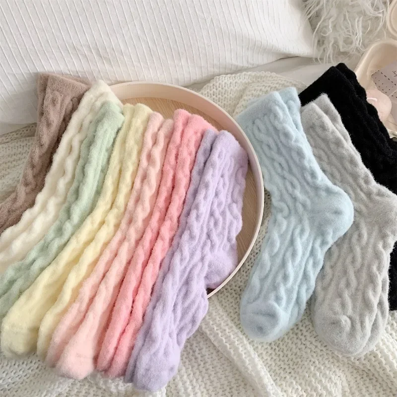 شتاء دافئ المرجان جوارب صوف النساء الرجال الصلبة فضفاض النوم جورب المخملية المنزل رقيق تخزين رشاقته الحرارية سوكس Calcetines #2