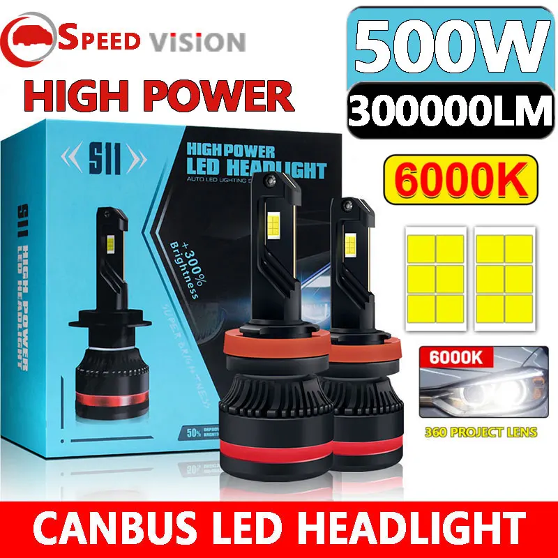 H1 H7 LED Canbus Car Headlights Bulbs H4 Led 300000LM 500W H11 HB3 9005 HB4 9006 H8 H9 HIR2 9012 LED 6000K  CSP Chips Auto Lamp