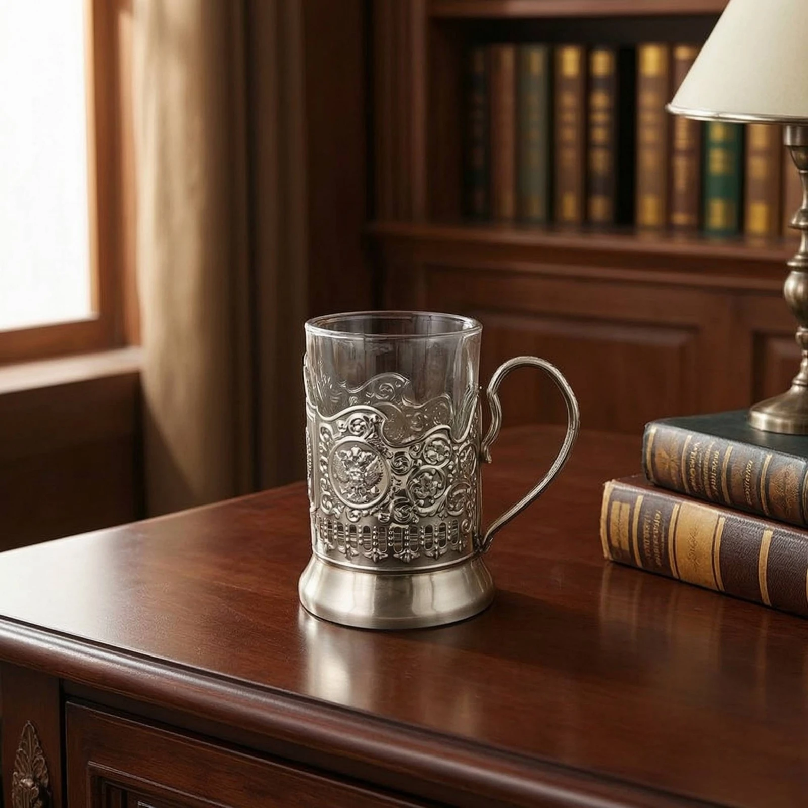 Beer Mug Handled - Glass Mug with Metal Sleeve Vintage-Style