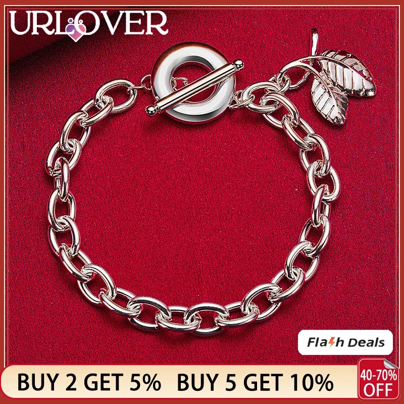 

URLOVER 925 Sterling Silver Bracelets Fashion Leaves Bracelet Woman's Wedding Accessories Party High Quality Fine Jewelry