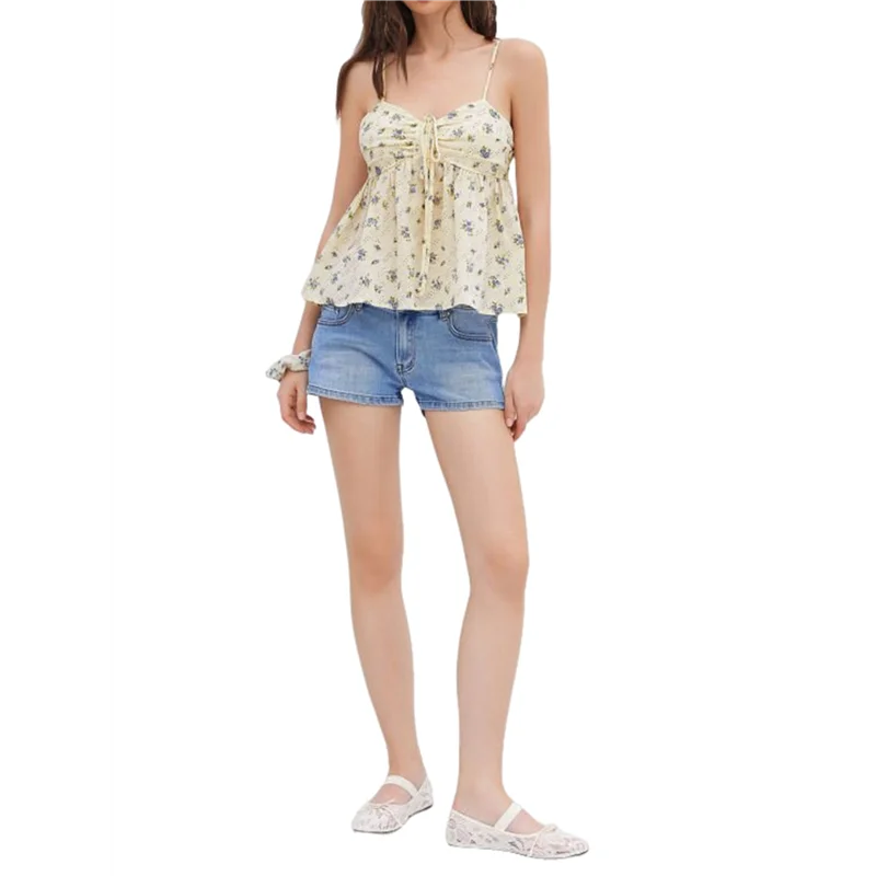 

【D75C】Women's Backless Tops Summer Short Floral Sweet Backless Vest For Going Out Y2K