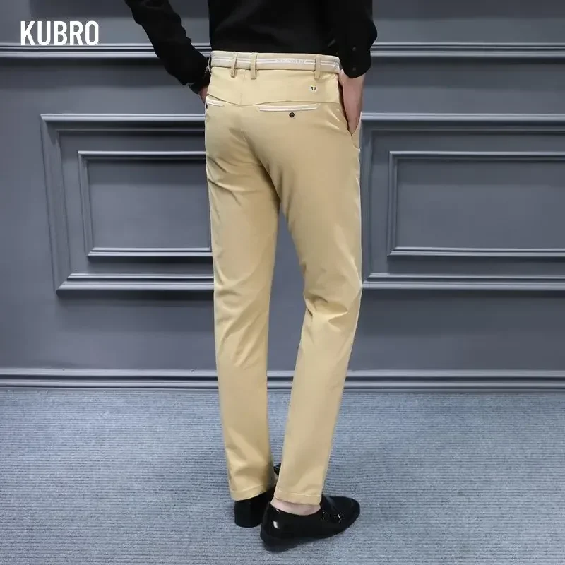 KUBRO Elastic Band Trouser Large Size Casual Pants Men 6 Colors Classic Style Fashion Business Slim Fit Straight Cotton Solid 38