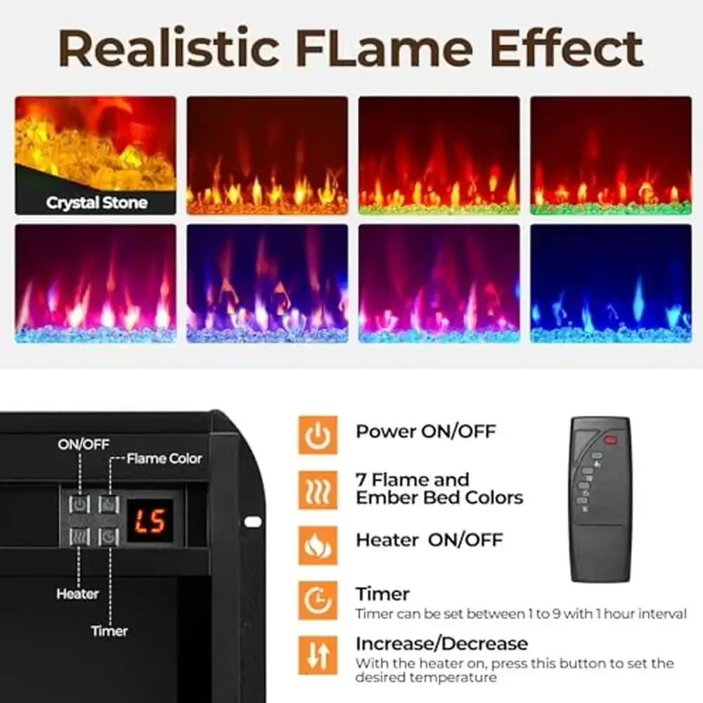 リモコン付き暖炉テレビスタンド,エンターテインメントセンター,LED電気ライト,電源コンセント,スイベルマウント,収納キャビネット