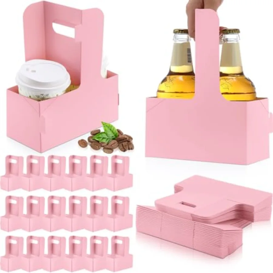 

60 Pcs 2 Cup Drink Carrier with Handle 6.9 x 3.2 x 8.9 Inch Coffee Holder Paperboard Drink Carrier for Hot and Cold Beverage Ta