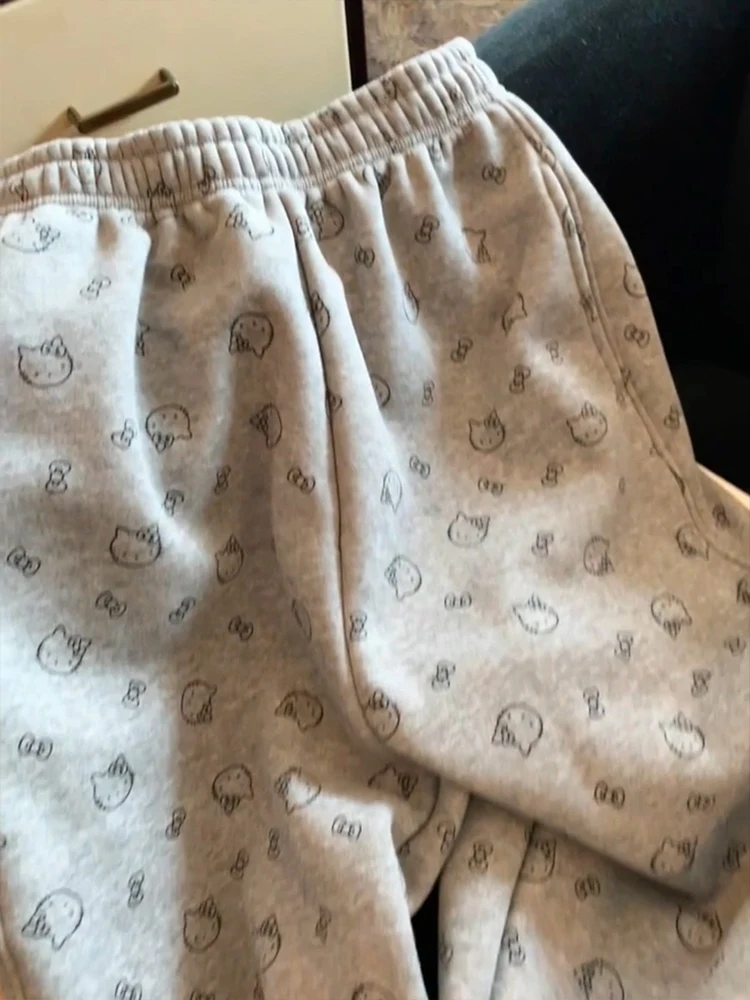 عدة طباعة Fce اصطف Thiened المرأة الرياضة Sweatpants الخريف الشتاء الدافئة فضفاضة عادية بنطال ذو قصة أرجل واسعة عالية الخصر Straig...