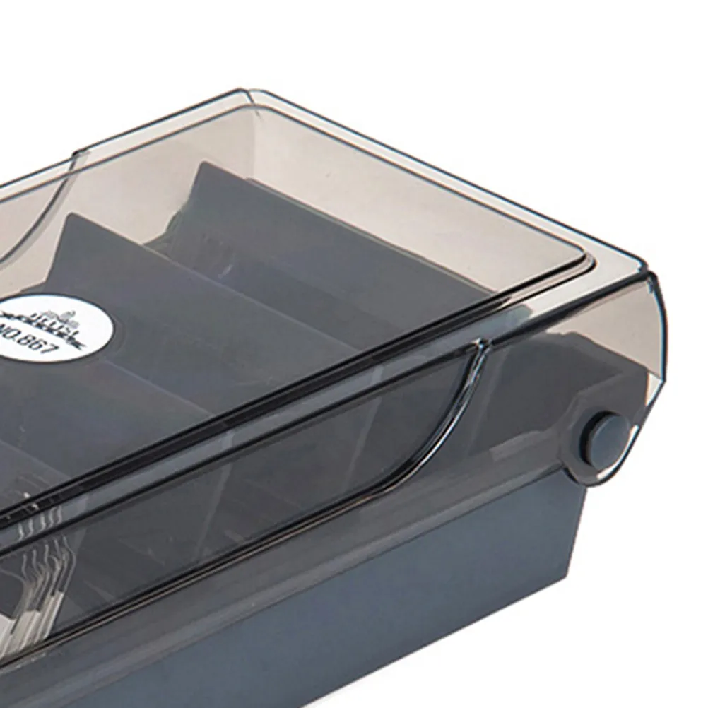Business Card Storage Box Smoke Color Lid with Fixed Dividers Large Capacity Organizer for Office Desktop Use Business Organizer