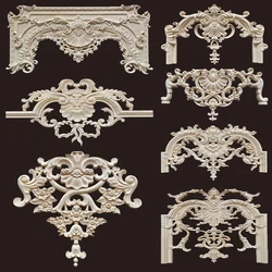 Wood Carved Long Onlay Applique Unpainted Frame Door Decal Working Carpenter Home Wedding Decoration Wood Figurines for Decor