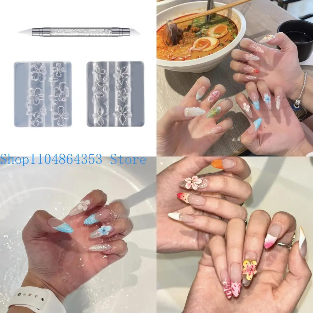 

652F Floral Art Silicone Molds Set Hibiscus Cherries Blossom Design With Sculpting Pen For Epoxy Resin DIY Craft