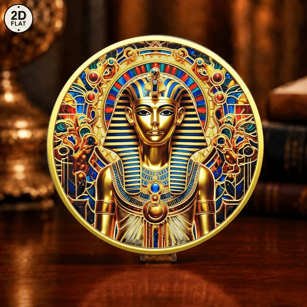 1pc Ancient Egyptian Pharaoh Tutankhamun Challenge Coin UV Printed Egypt Hieroglyph Art Commemorative Medal Souvenir Gifts