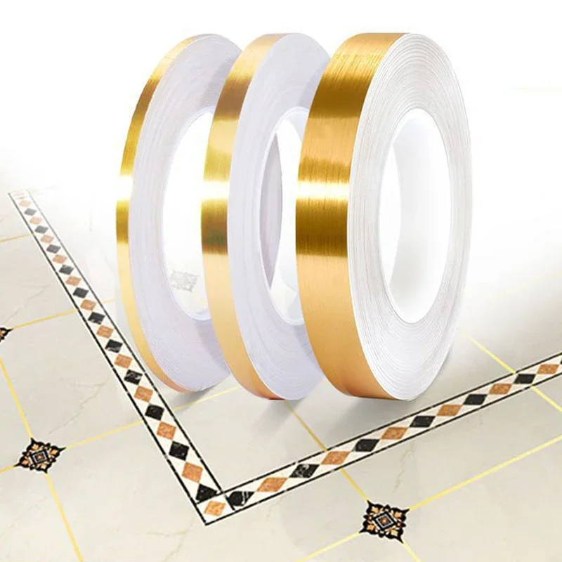 

Luxury Gold Brushed Wallpaper Self Adhesive Tile Gap Strip Wall Floor Seam Sticker Bedroom Living Room Decorative Edge Line Tape