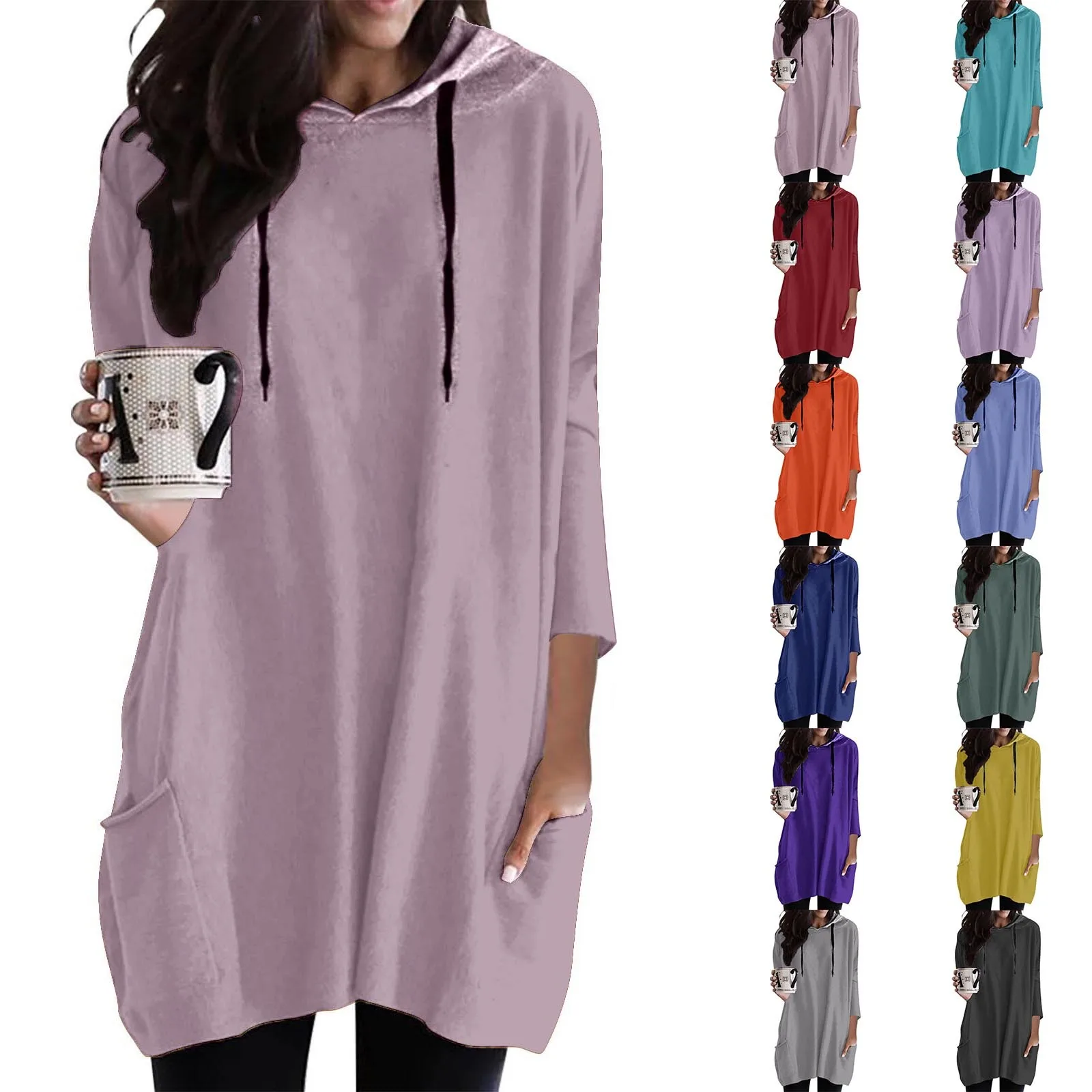 Woman Workout Hoodie Autumn Long Sleeve Tops Casual Sweatshirts Lady Oversize Pullover Shirts Loose Tunic Pocket  Athletic Cloth