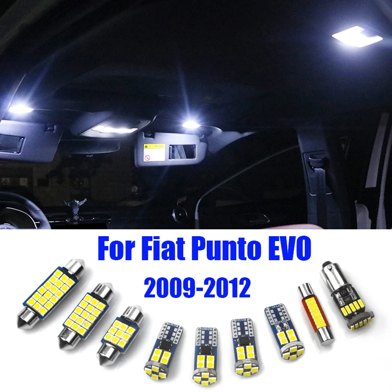 For Fiat Punto EVO 2009 2010 2011 2012 11pcs Car LED Bulbs Interior Dome Lamp Door Vanity Mirror Trunk Lights Accessories