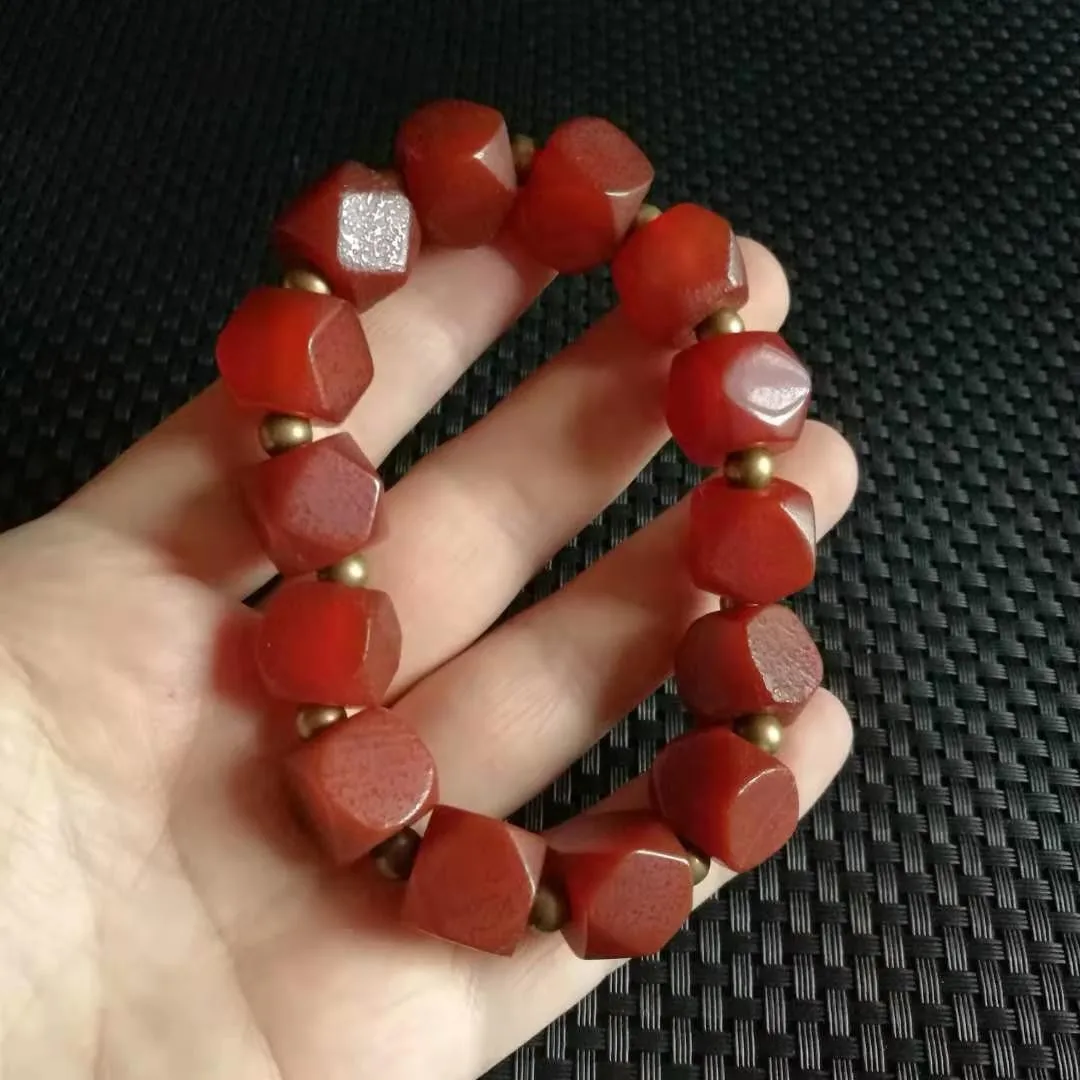 

Natural Red Agate Bracelet Men Women Healing Gemstone Fine Jewelry Genuine Tibetan Fengshui Old Agate Octagonal Bracelet Bangles