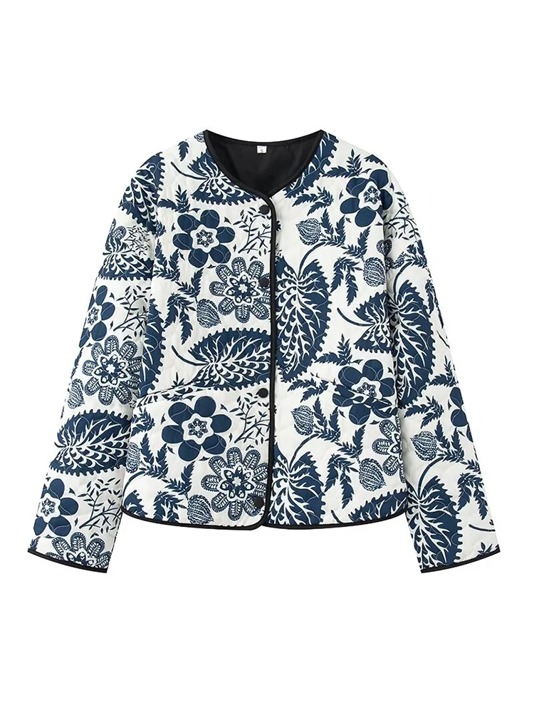 

European and American style new women's fashion temperament printed quilted cotton long-sleeved cotton coat