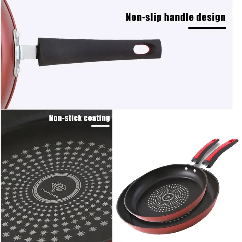 Nonstick Kitchen Cooking Pot Frying Saute Pan Skillet Pancake Pan with Wooden Spatula Induction Cooker Gas Stove Kitchen Utensil