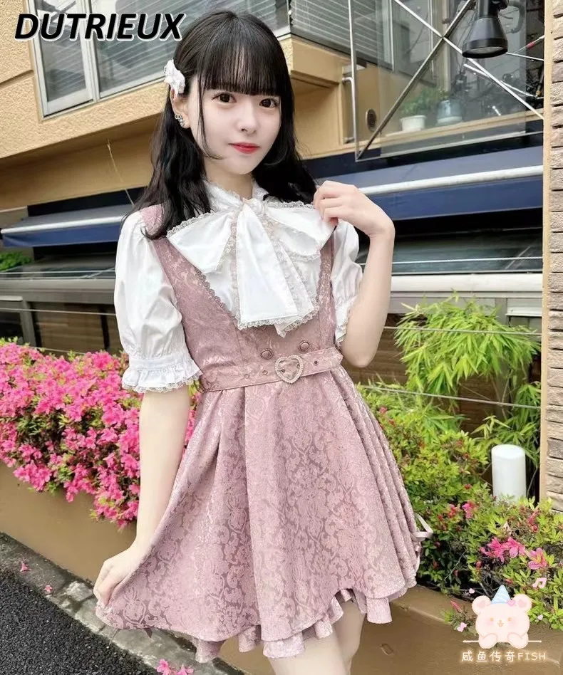 Long Sleeve Dress Spring Autumn Lolita Japanese Style Women's Two Piece Sets All-Matching Casual Top and Shorts Set for Lady