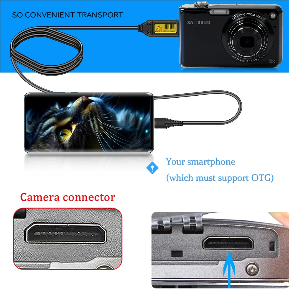 OTG Cable for Type-C to SUC-C3/C7;smartphone connected Samsung SLR camera Data Cable WB210 ES55 ST10 PL20 M110 NV33 L100 YL500