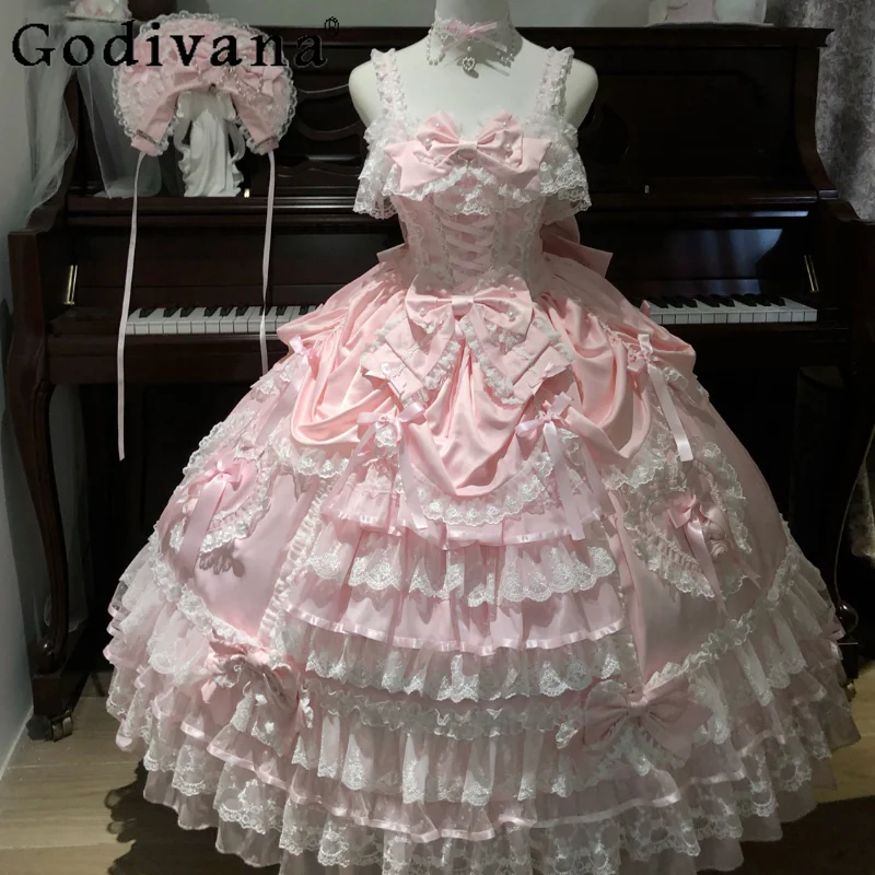 

Новое весенне-летнее платье JSK в стиле Sweet Lolita 2026 года, длинное, на бретельках, для девочек и женщин, с милым бантом и кружевными вставками, свадебное платье, платье принцессы