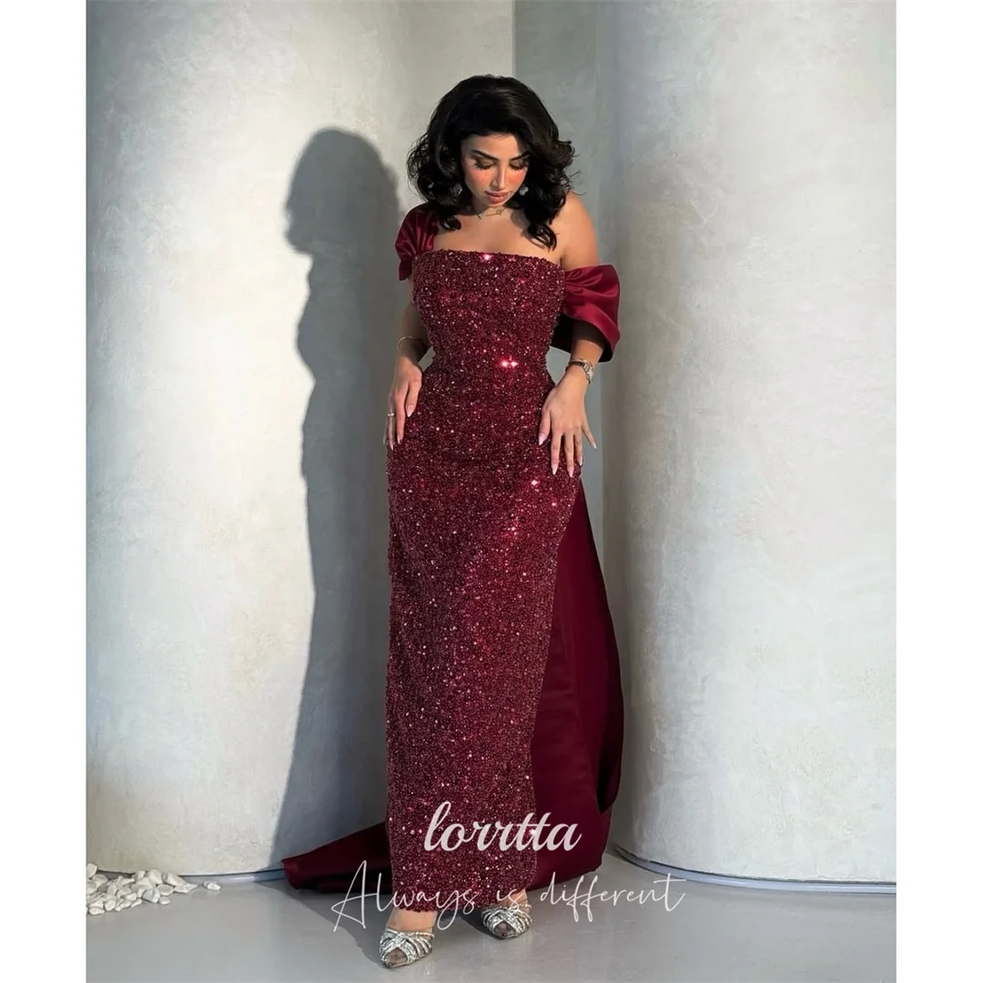 

Lorrtta Sequin Off The Shoulder Burgundy Mermaid Evening Dress 2026 Prom Dress Formal Evening Customized Robes de Soiree