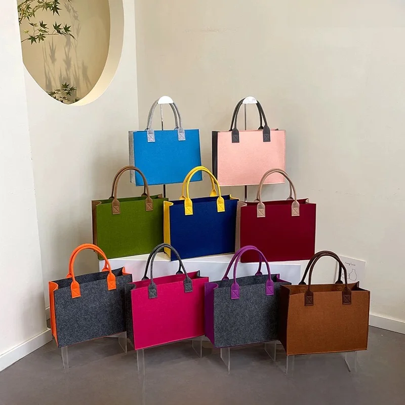 New Fashion Felt Tote Bag Handbag Enterprise Exhibition Event Souvenir Color Block Gift Bag Casual Crossbody Handbag
