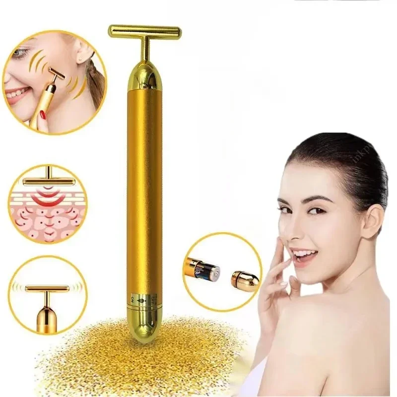 Portable Energy Electric Beauty Bar Waterproof 24K Gold Pulse Firming Massager Roller Facial Eye Pouch Remover Face Care Tool