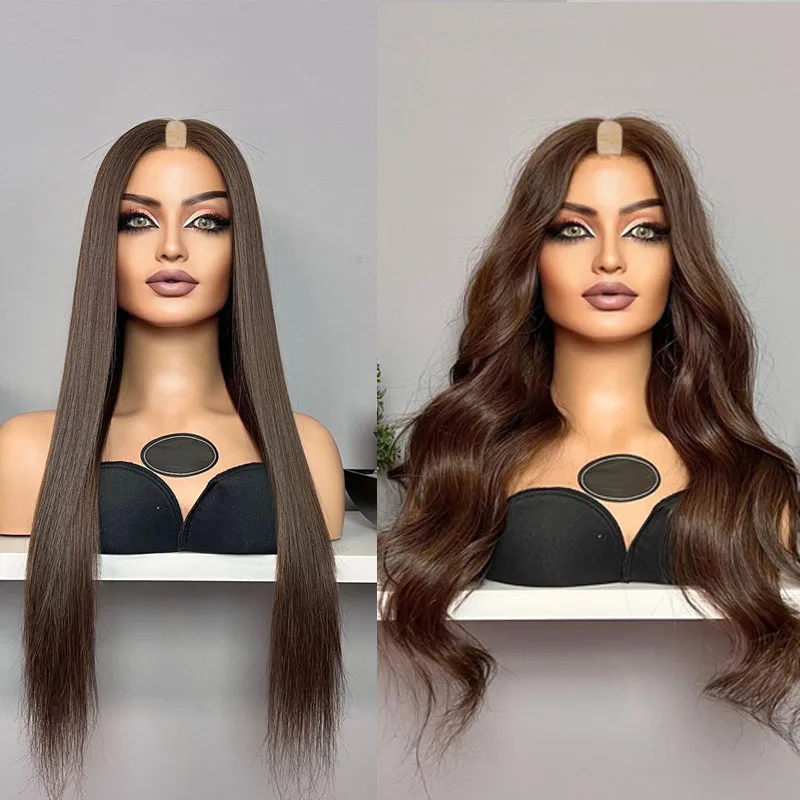 

100% Human Hair Darkest Chestnut Brown Blonde Silky Straight/Body Wave Full 180Density Machine Made U Part Wigs for Black Women