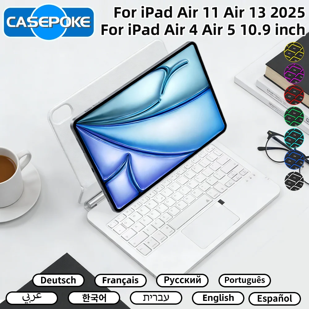 

Клавиатура Magic Keyboard для iPad 10-го и 11-го поколений, A16 2025, iPad Air 4, 5, 6, Pro 11, 12.9, 13 дюймов, M2, чехол для iPad с подставкой и подсветкой, сенсорная панель с клавиатурой