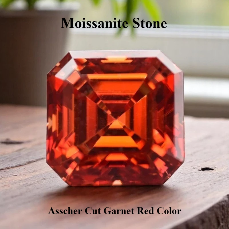 

Wholesale Moissanite Stone Asscher Cut Garnet Red Color Charms for Jewelry Making DIY Ring Necklace Earrings Main Materials Cert