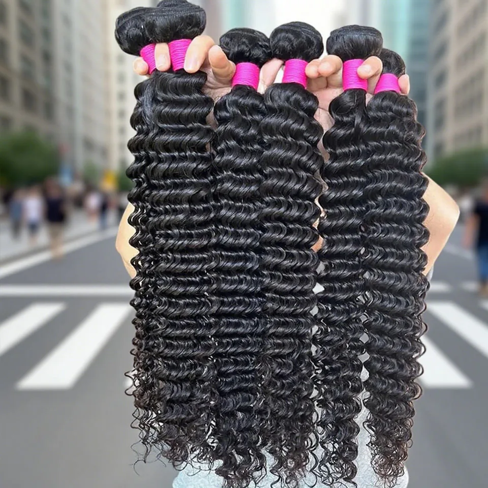 

Бразильские вьющиеся 28 30-дюймовые свободные пучки человеческих волос с глубокими волнами, наращивание волос, водное плетение, 3 4 комплекта, необработанные необработанные девственные волосы