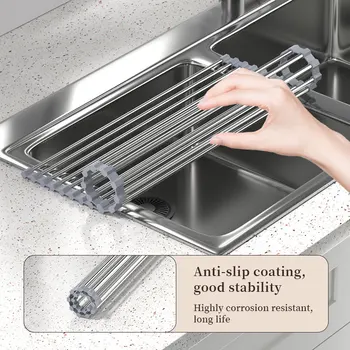 Roll Up Dish Drying Rack over sink, Stainless Steel Dish Drainer Shelf Organizer…