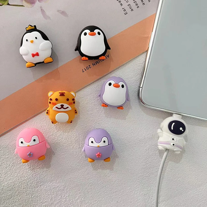 Cute Penguin kabel Protector Cartoon ładowarka Protector kabel Winder organizator linii danych przewód ochronny dla iPhone