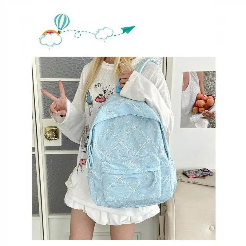 Nylon-Rucksack mit süßem Schleifenmuster, großes Fassungsvermögen, leicht, mehrere Taschen, Schultasche, lässiger Alltagsrucksack für Studenten und Pendler – Detail 6