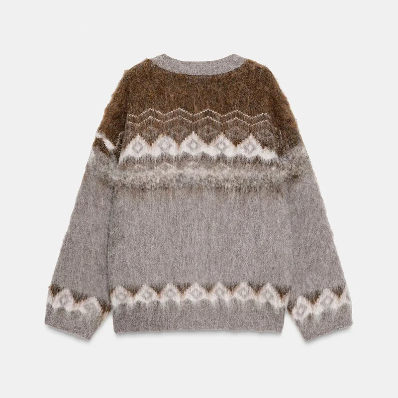 

Autumn New Arrival Women's Casual V-Ne Color Blo Knitted Jaet Stand Fit Long Sve Button Closure Outerwear