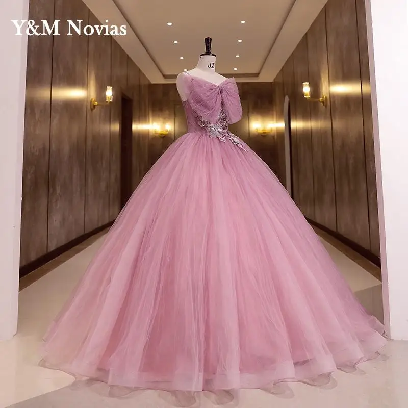 Y & M Novias Quinceanera Jurk Lange Mouw Nieuwe Party Jurk Zoete O Hals Baljurk Elegante Bloemenprint Vestidos gown Real Photo