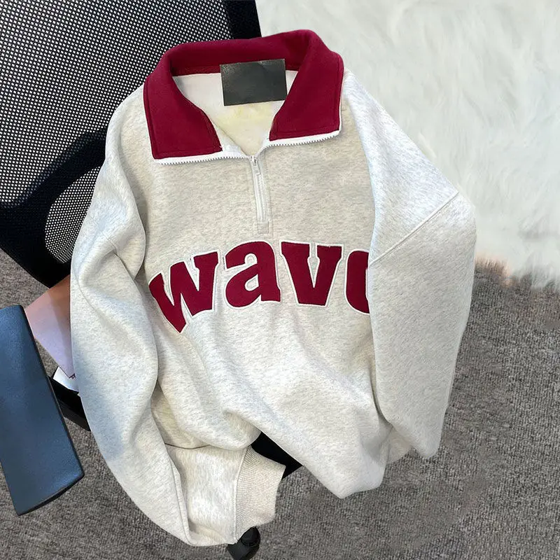 

Loose Fit Oversized 300 Pou Autumn Winter Men's Crew Ne Sweatirt Couple Sle Embroidery Collar f Zip Hoodie