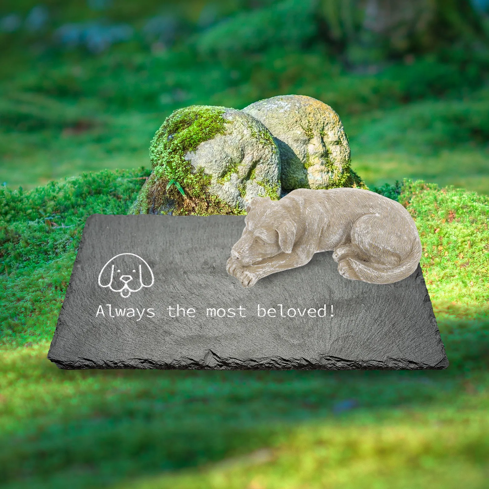 

Pet Memorial Stone Resin Dog Statue Durable Long Lasting Garden Decoration Grave Marker Pet Tombstone Outdoor Sculpture