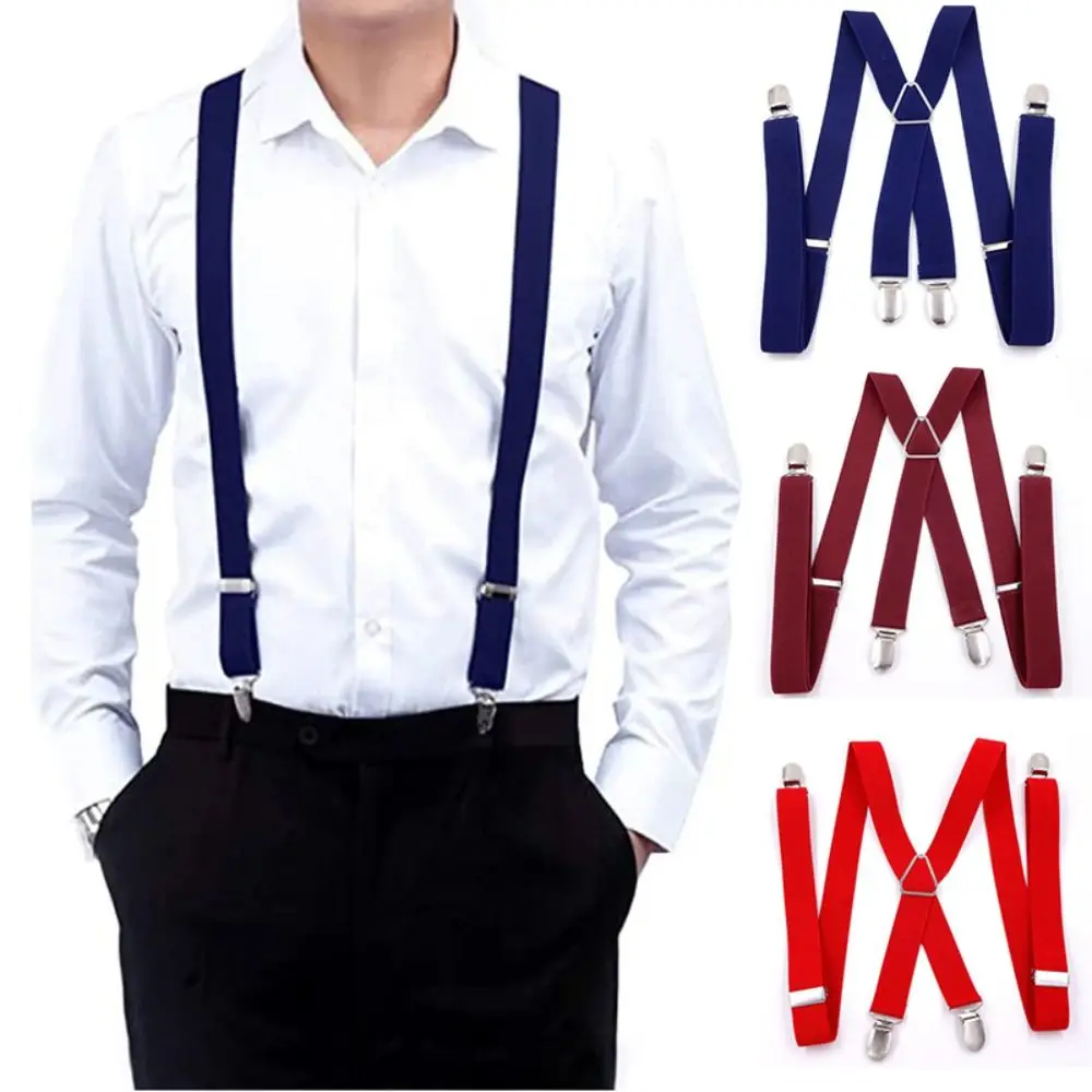 

New Adjustable Vintage Suspenders X-Black 2.5cm Wide Braces Suspenders 4 Clips Wedding Party Trouser Straps Belt Adult