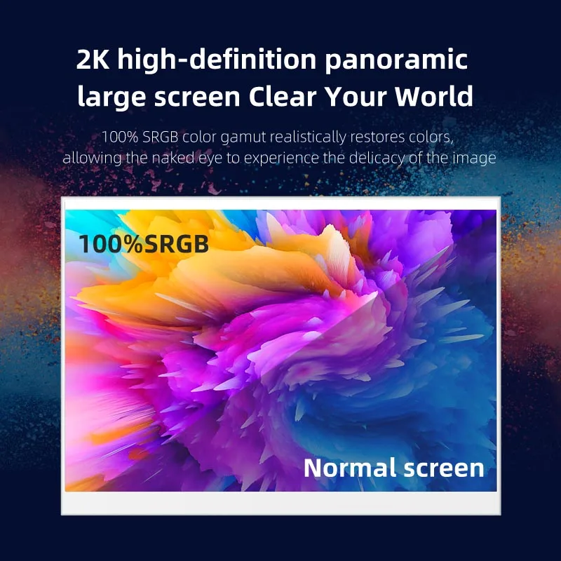 15 inch 2K 60Hz 100% sRGB 500cd Portable Monitor HDR IPS Type-C Extended HDMI Screen for Laptop Dual Extendable Display