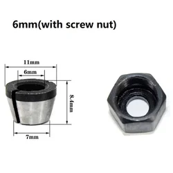 Collet Chuck Adapter With Nut 1set 6mm 6.35mm 8mm Carbon Steel For Engraving Trimming Machine Woodworking Tool Wood Router Parts