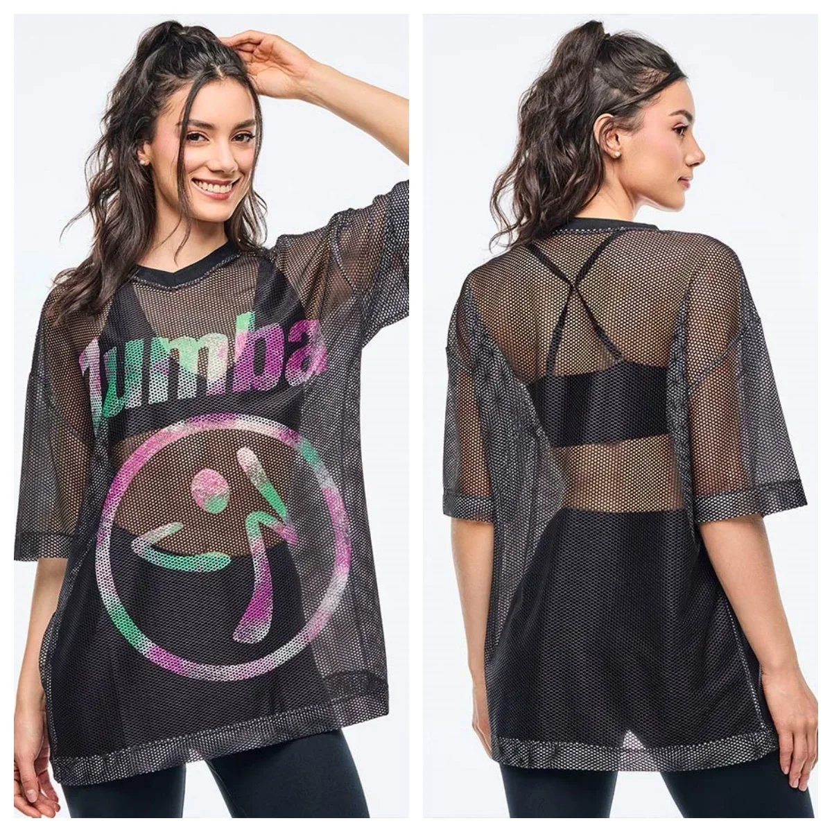 Men's and Women's Black Mesh Breathable Zumba Dance Top, Oversized Short Sleeve Gym Yoga Training T-Shirt