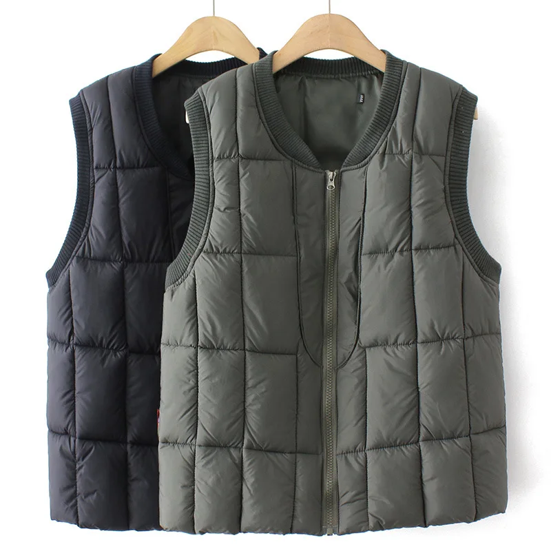 

Autumn Winter Men's Cotton Vest Jacket Quilted Cotton Middle Aged Elderly Men's Zippered Cardigan Sleeveness Coat Dad's Clothes