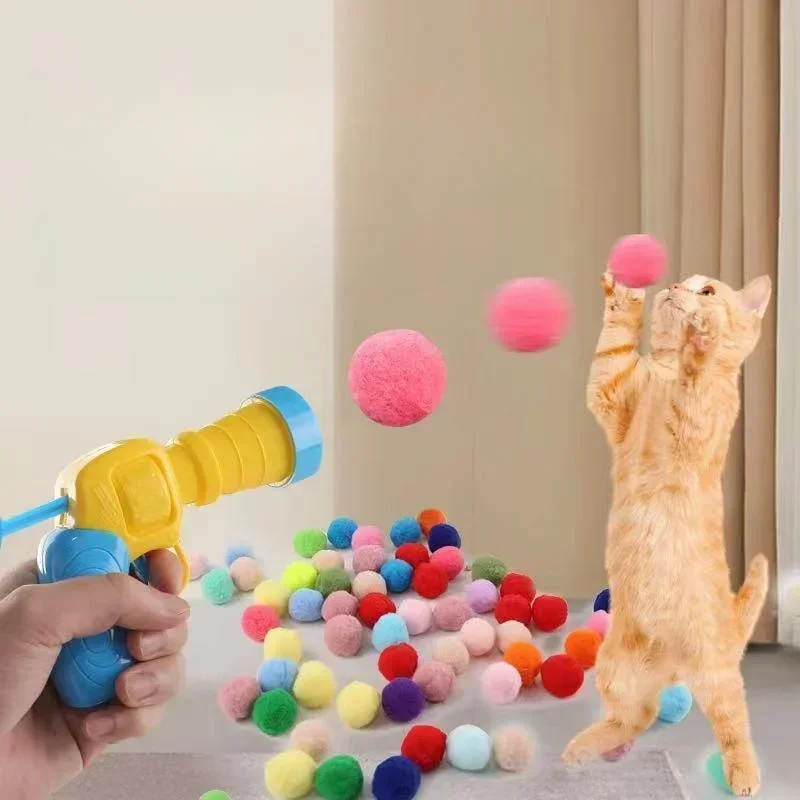 Creative Interactive Launch Training Cat Toys Kittens Mini Pompoms Games Stretch Plush Ball Toys Cat Supplies Pet Accessories