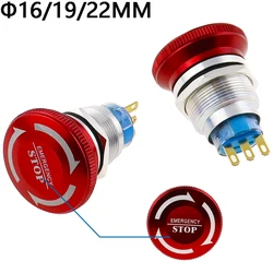 1pc 16mm 19mm 22mm Waterproof Metal Latching Emergency STOP Mushroom Push Button Switch Button Switch Knob Rotary Switch